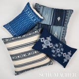 Schumacher Indigo 24" x 12" Nadira Embroidery Pillow