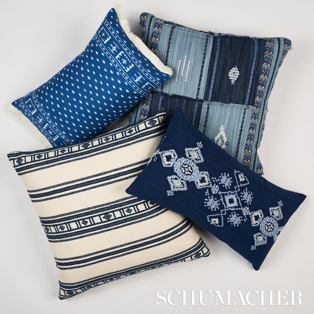 Schumacher Nadira Embroidery Indigo 24" x 12" Pillow