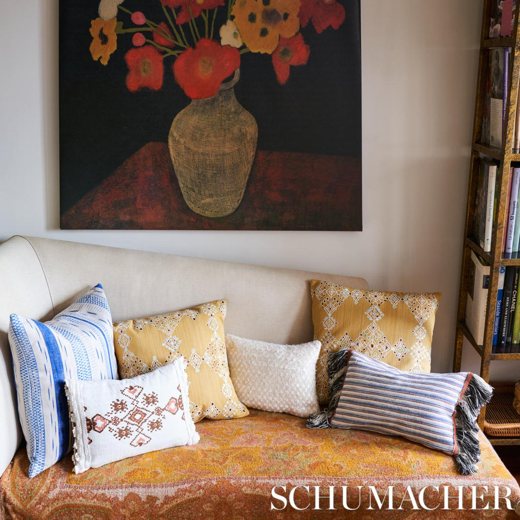 Schumacher Kalindi Embroidery Saffron 20" x 20" Pillow
