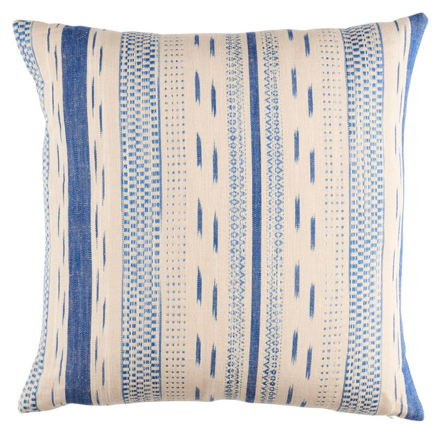 Schumacher Blue On Natural 22" x 22" Mirza Ikat Stripe Pillow