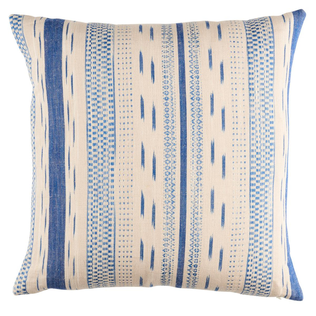 Schumacher Mirza Ikat Stripe Blue On Natural 22" x 22" Pillow