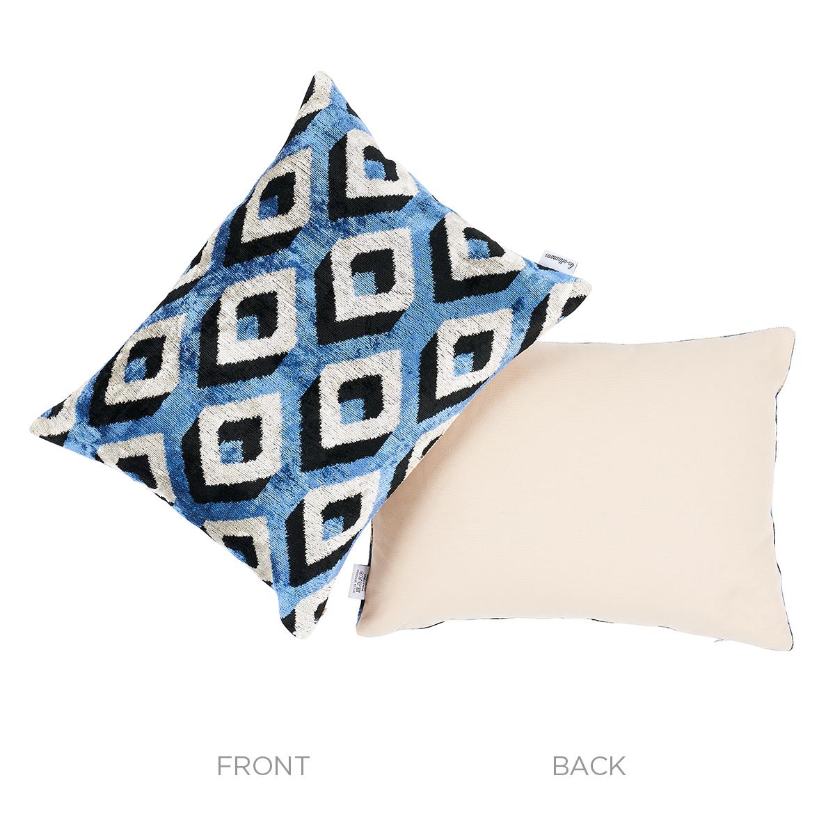 Schumacher Blue & Black 20" x 16" Mersin Silk Velvet Pillow
