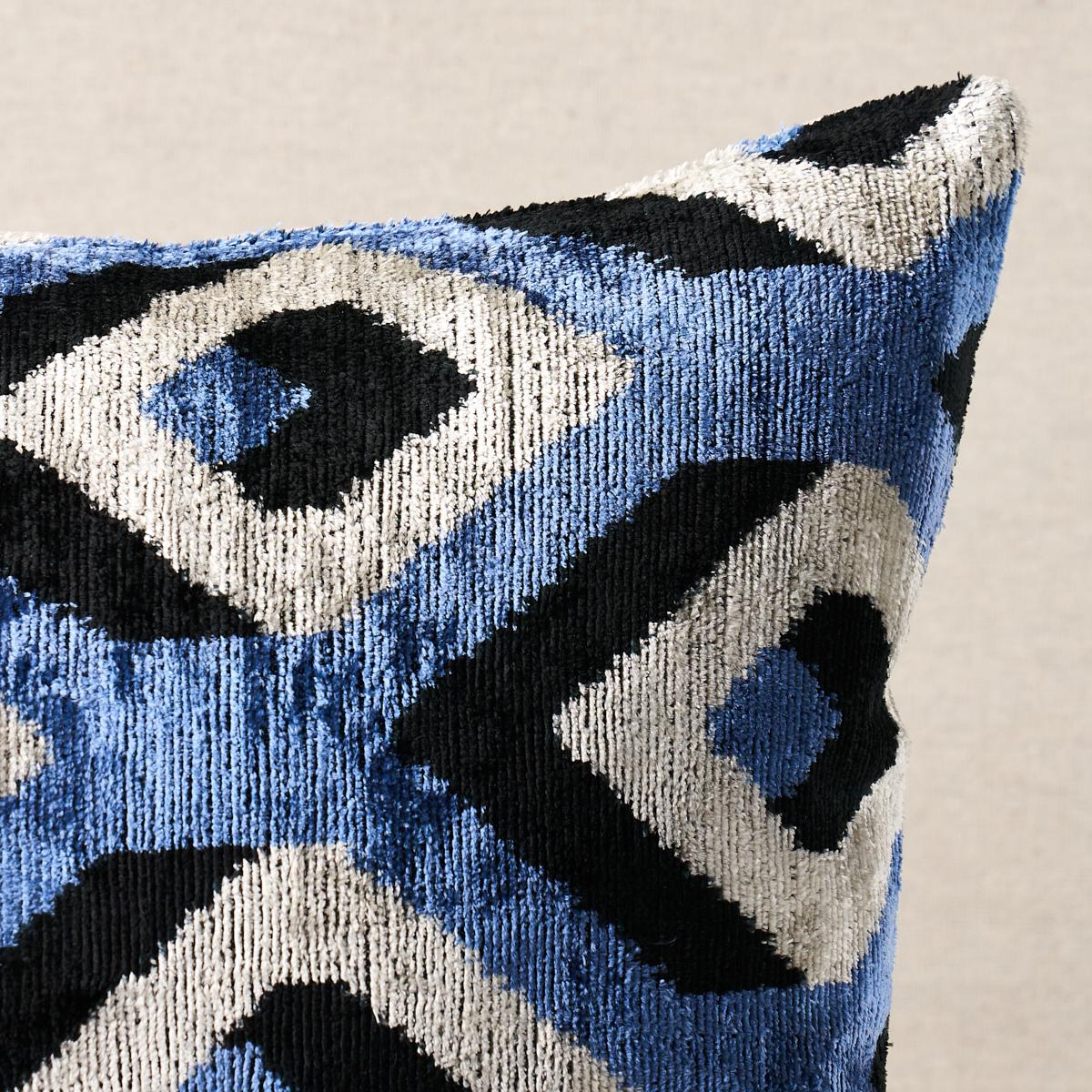 Schumacher Blue & Black 20" x 16" Mersin Silk Velvet Pillow