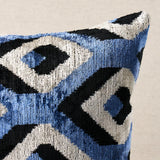 Schumacher Blue & Black 20" x 16" Mersin Silk Velvet Pillow