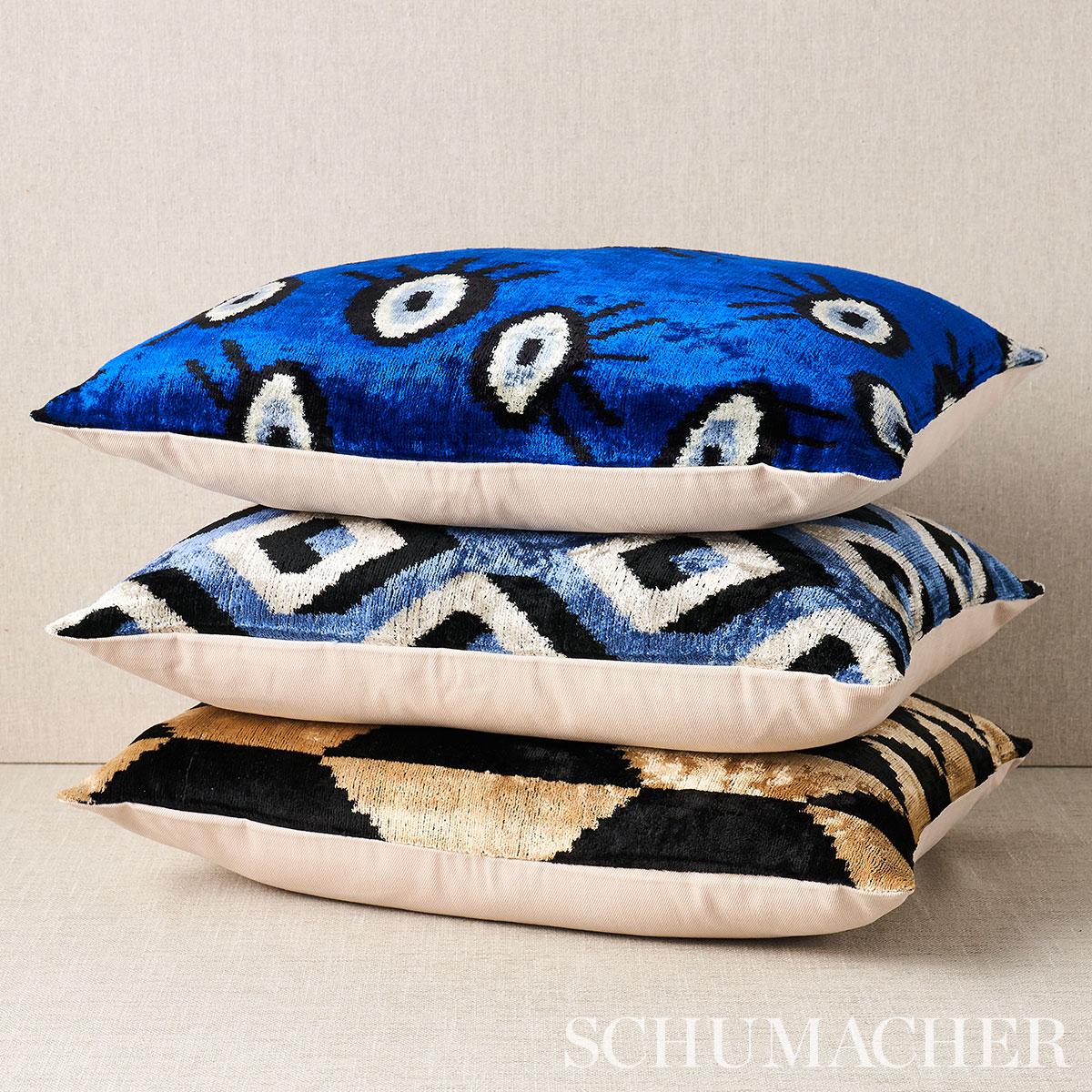 Schumacher Blue & Black 20" x 16" Mersin Silk Velvet Pillow