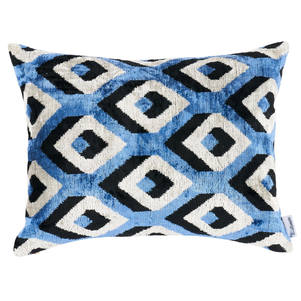 Schumacher Blue & Black 20" x 16" Mersin Silk Velvet Pillow