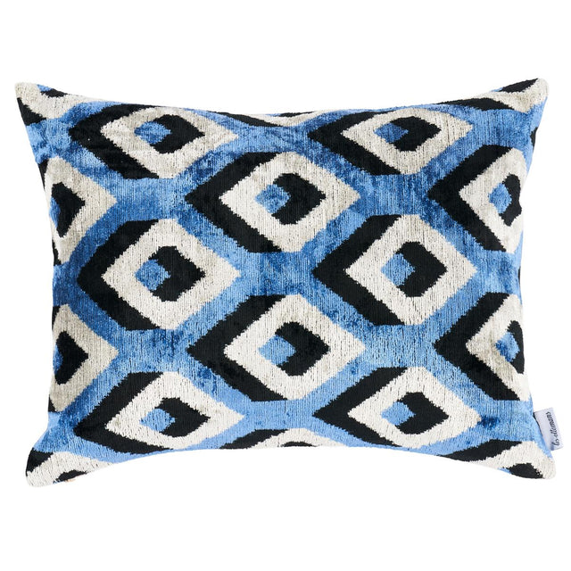 Schumacher Blue & Black 20" x 16" Mersin Silk Velvet Pillow