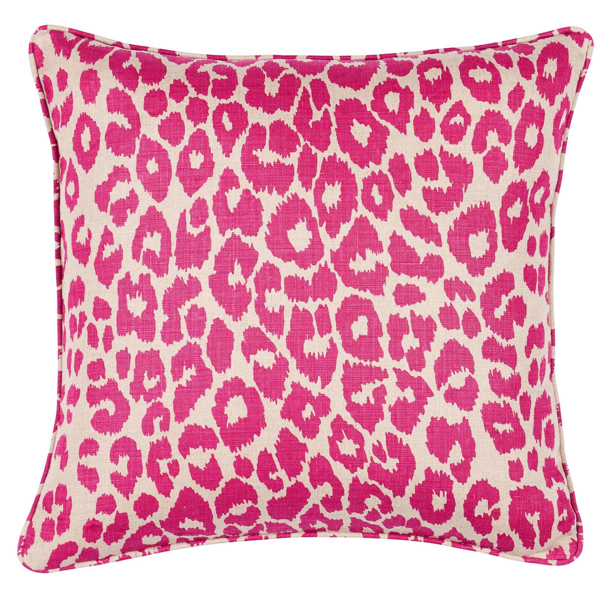 Schumacher Fuschia/Natural 22" x 22" Iconic Leopard Pillow