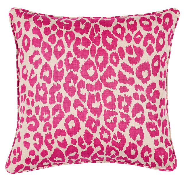 Schumacher Fuschia/Natural 22" x 22" Iconic Leopard Pillow