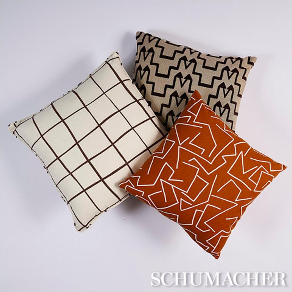Schumacher Painterly Windowpane Brown 22" x 22" Pillow