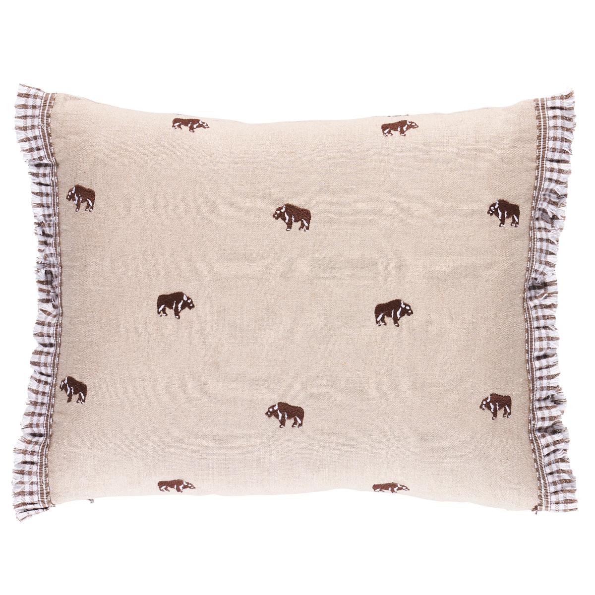 Schumacher Natural 18" x 12" Buffalo Embroidery Pillow