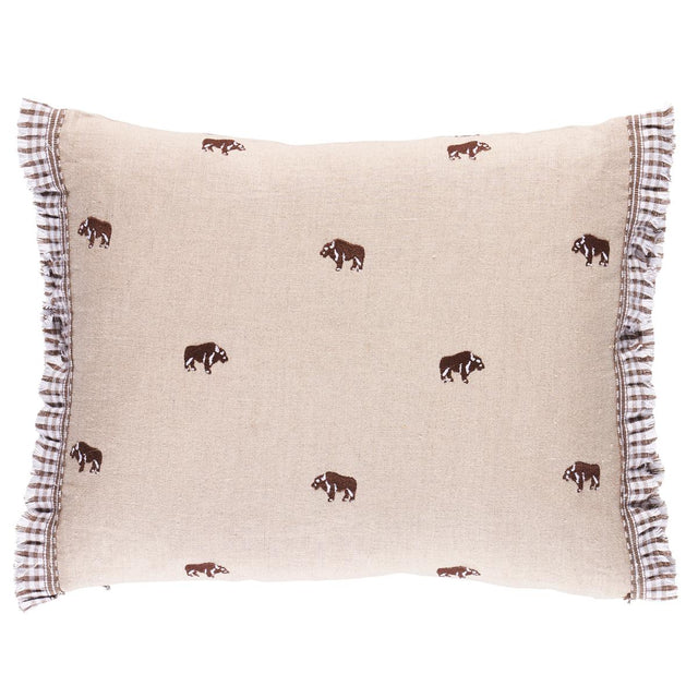 Schumacher Natural 18" x 12" Buffalo Embroidery Pillow