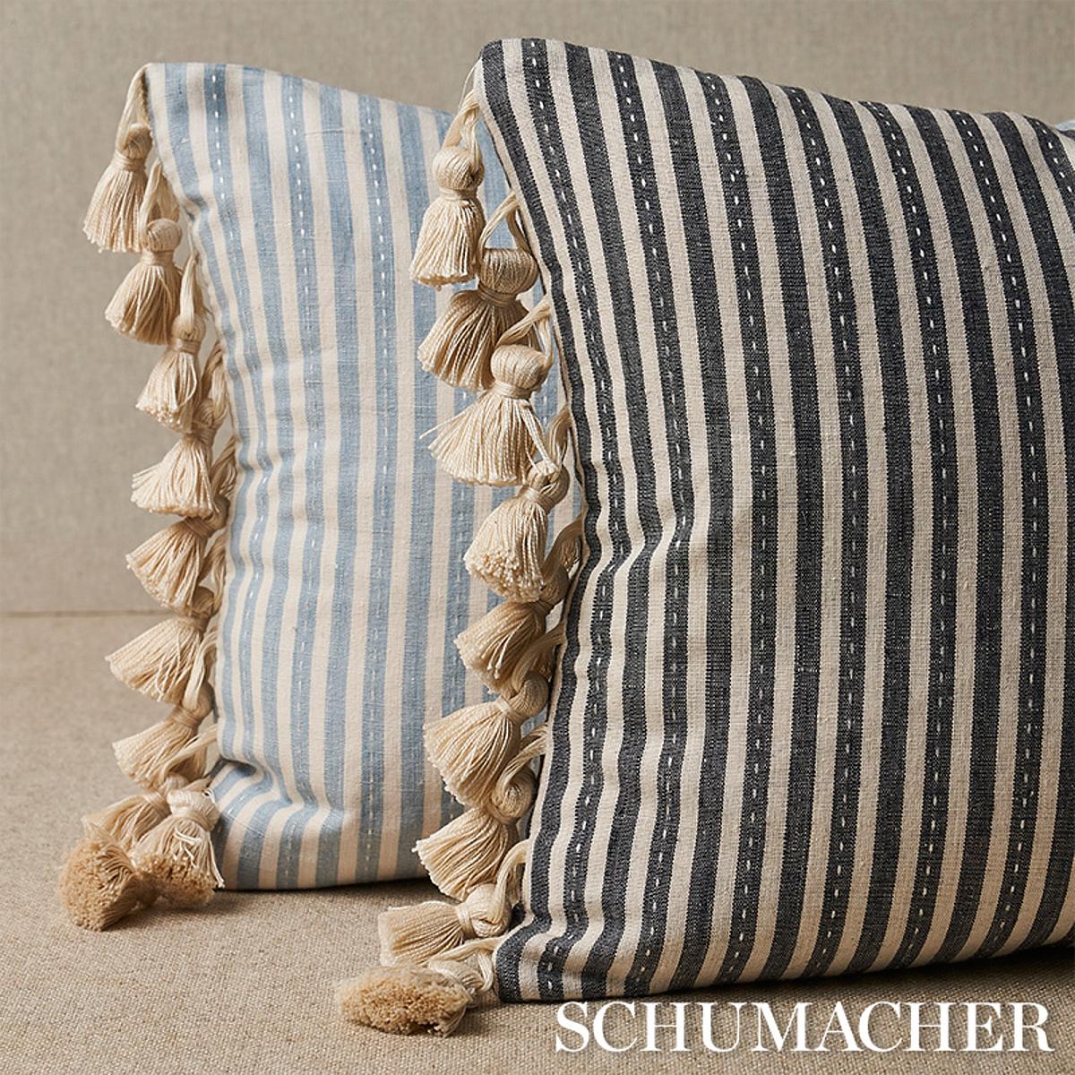 Schumacher Mathis Ticking Stripe Sky 18" x 12" Pillow