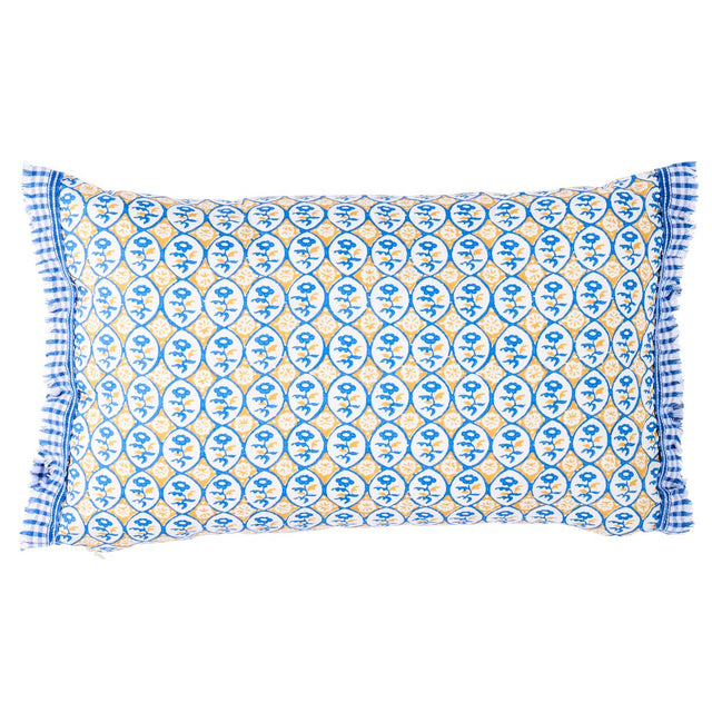 Schumacher Yellow & Blue 18" x 12" Josiane Floral Pillow