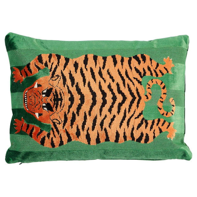 Schumacher Green 20" x 14" Jokhang Tiger Velvet Pillow