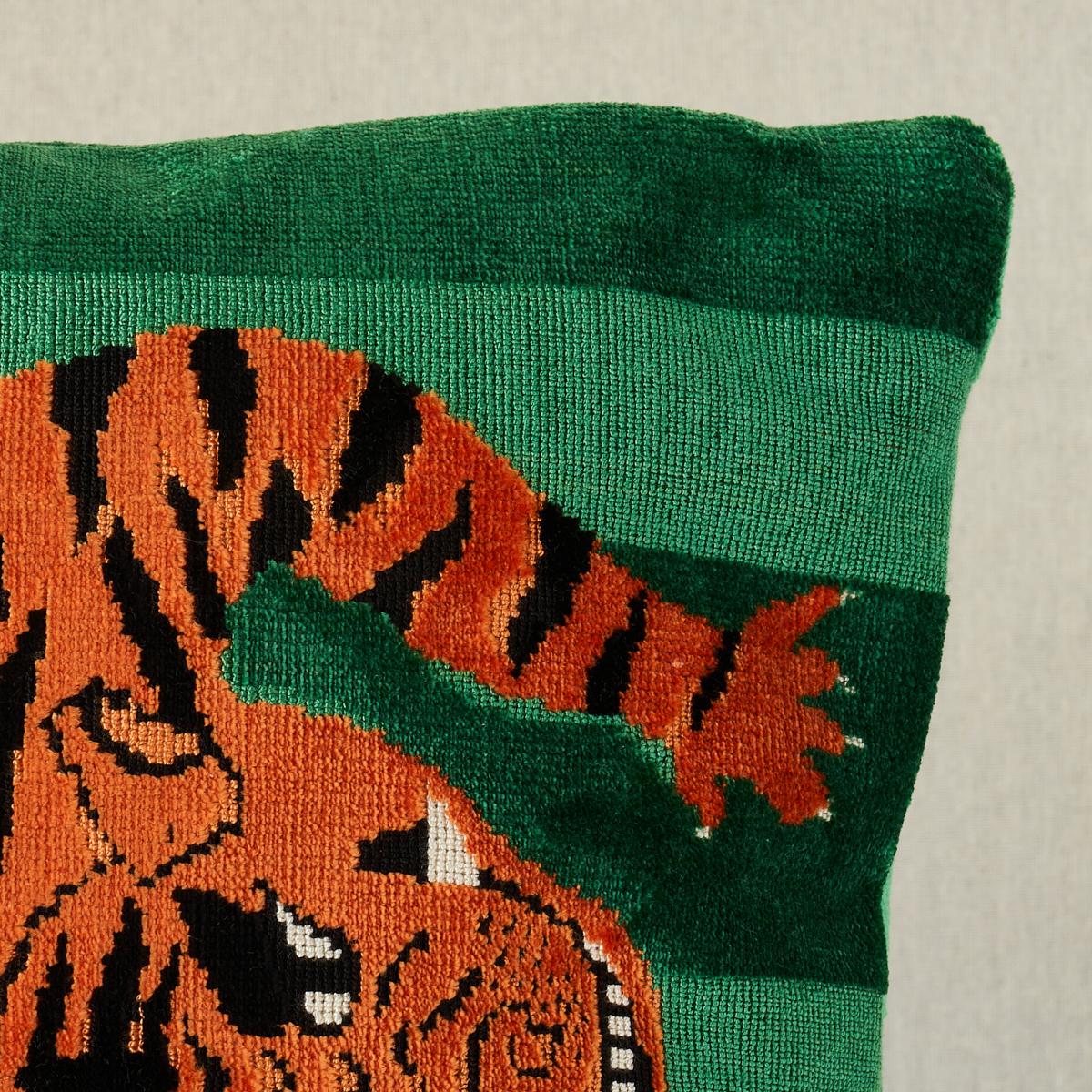 Schumacher Green 20" x 14" Jokhang Tiger Velvet Pillow