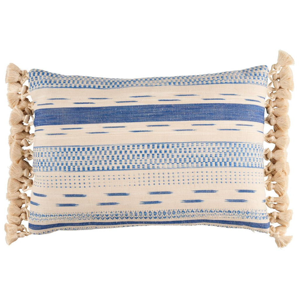 Schumacher Mirza Ikat Stripe Blue On Natural 20" x 14" Pillow