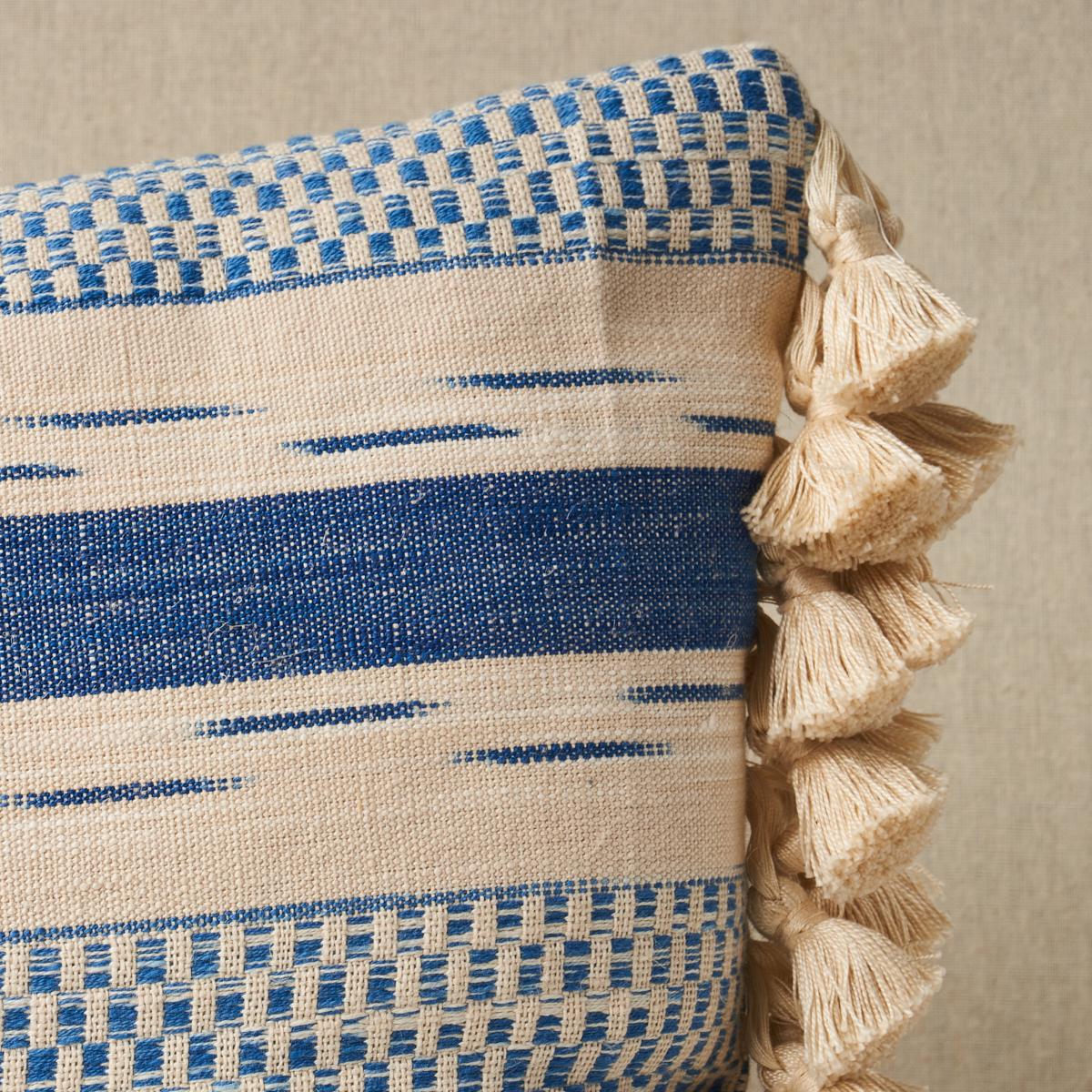 Schumacher Blue On Natural 20" x 14" Mirza Ikat Stripe Pillow