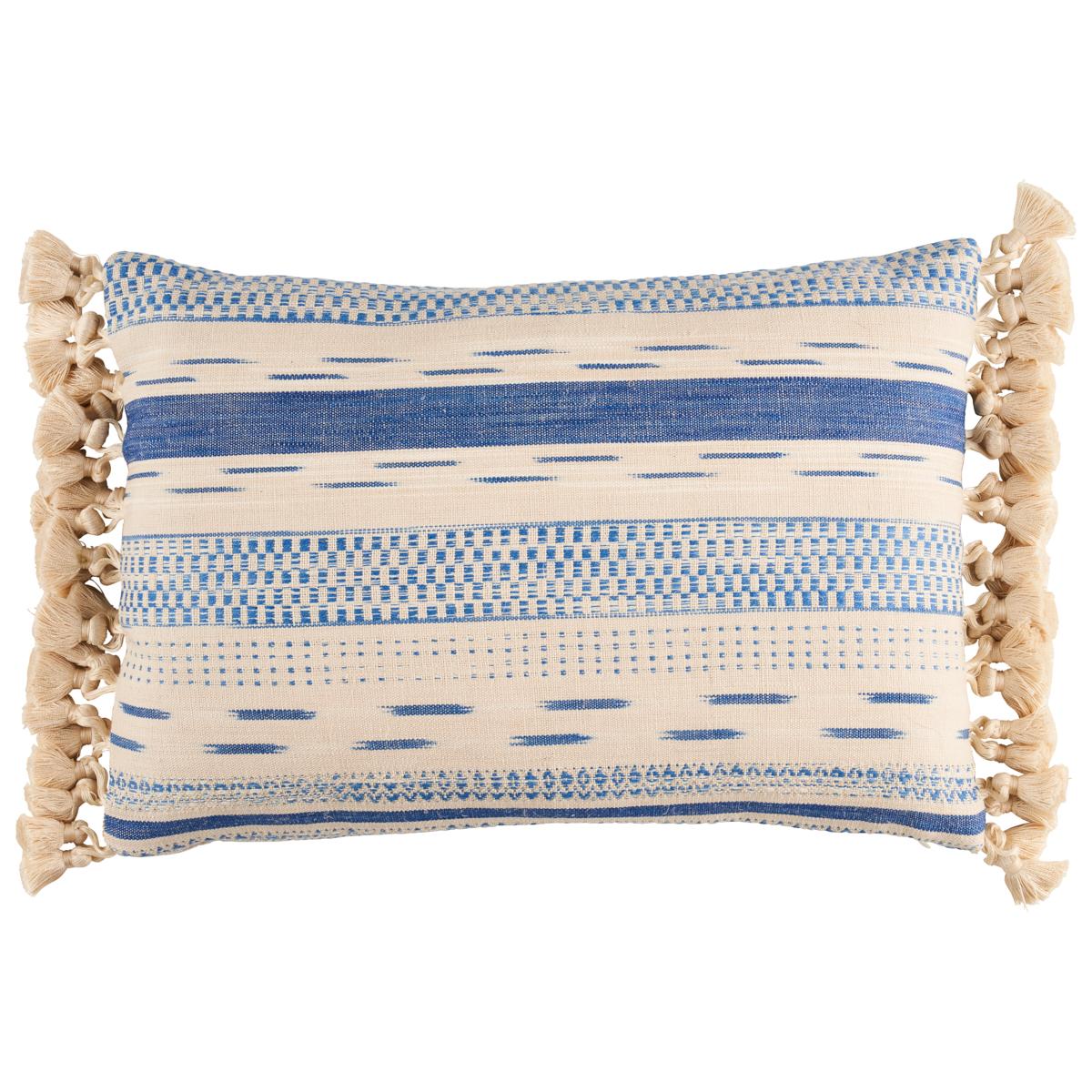 Schumacher Blue On Natural 20" x 14" Mirza Ikat Stripe Pillow