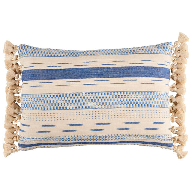 Schumacher Blue On Natural 20" x 14" Mirza Ikat Stripe Pillow