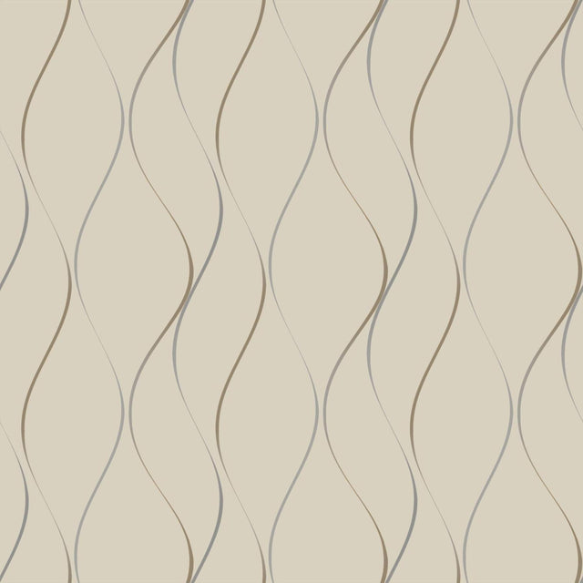 Antonina Vella Wavy Stripe Beige/Silver/Gold Wallpaper