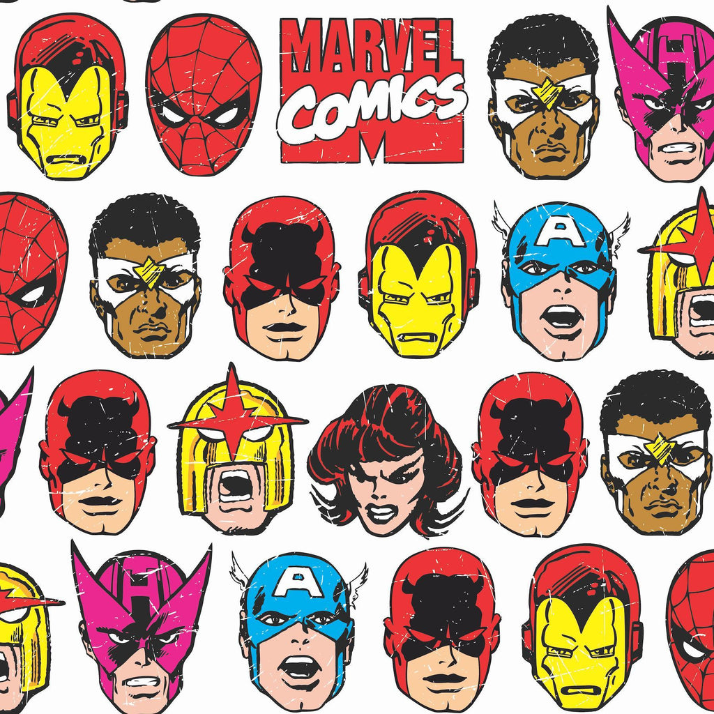 RoomMates Marvel Comics Classic Faces Peel & Stick red/yellow/pink red Wallpaper
