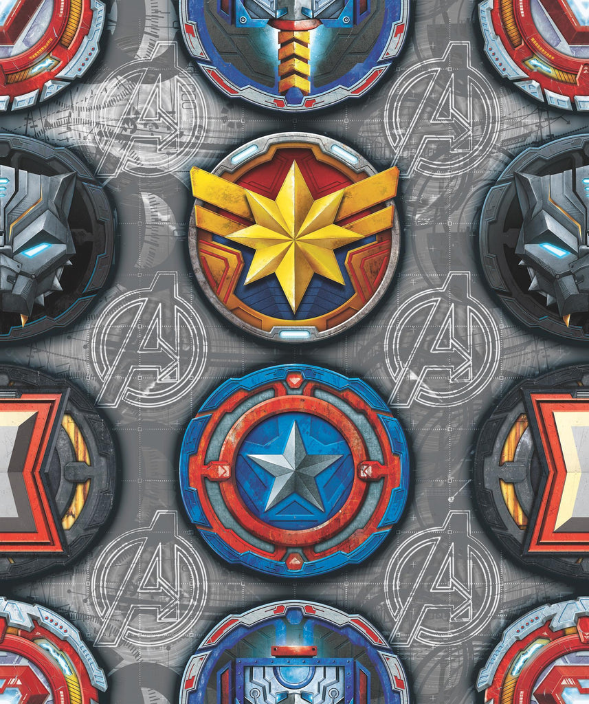 RoomMates Avengers Emblems Peel & Stick red/yellow/grey/blue/black Wallpaper