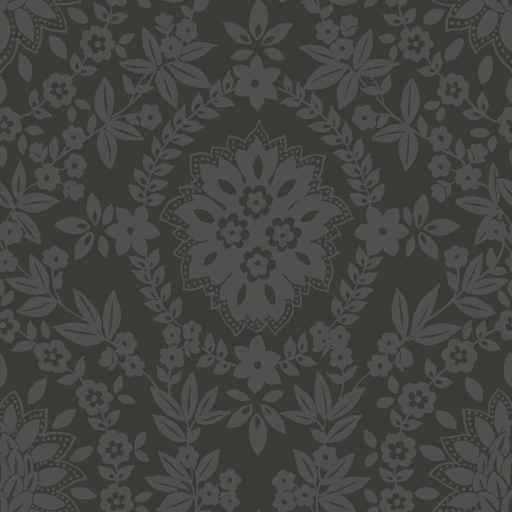 RoomMates Boho Baroque Damask Peel & Stick Black/Grey Wallpaper