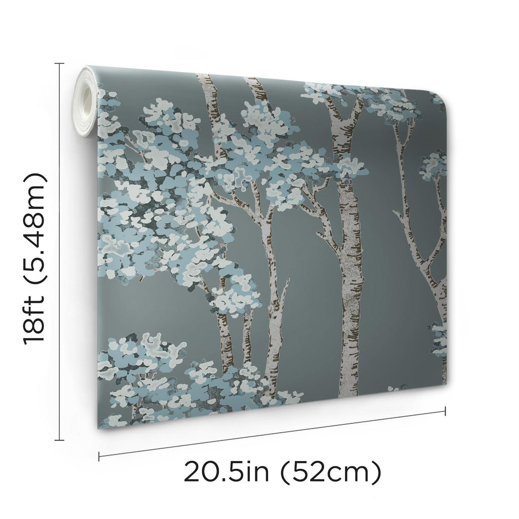 RoomMates Birch Grove Peel & Stick Blue/Brown/Grey Wallpaper