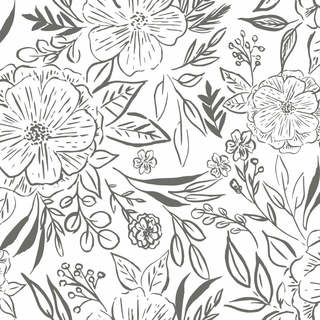 RoomMates Floral Sketch Peel & Stick grey/white Wallpaper