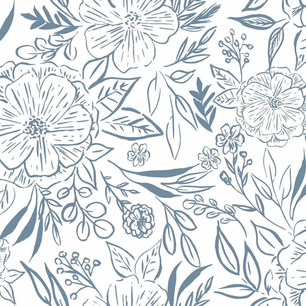 RoomMates Floral Sketch Peel & Stick blue/white Wallpaper