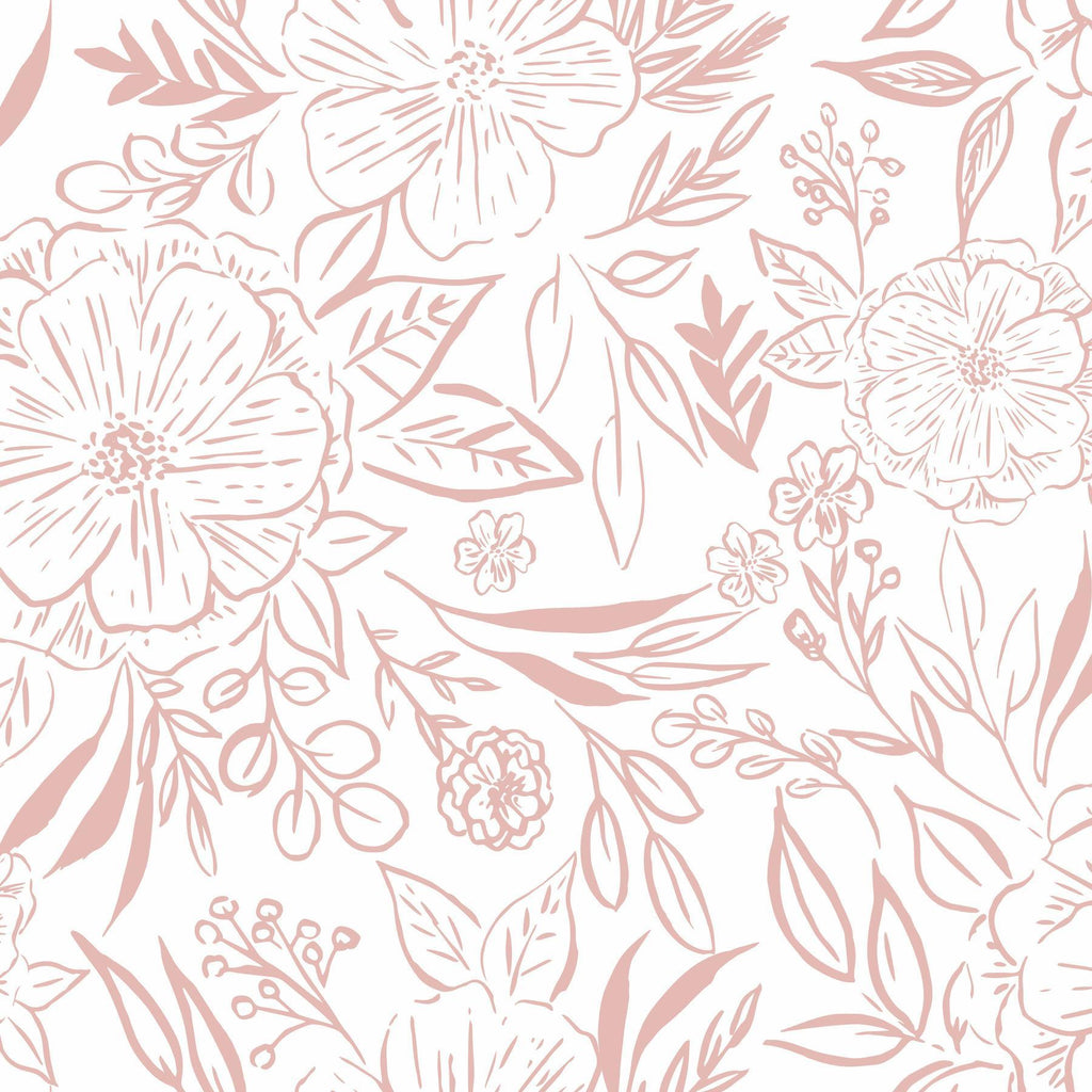RoomMates Floral Sketch Peel & Stick pink/white Wallpaper