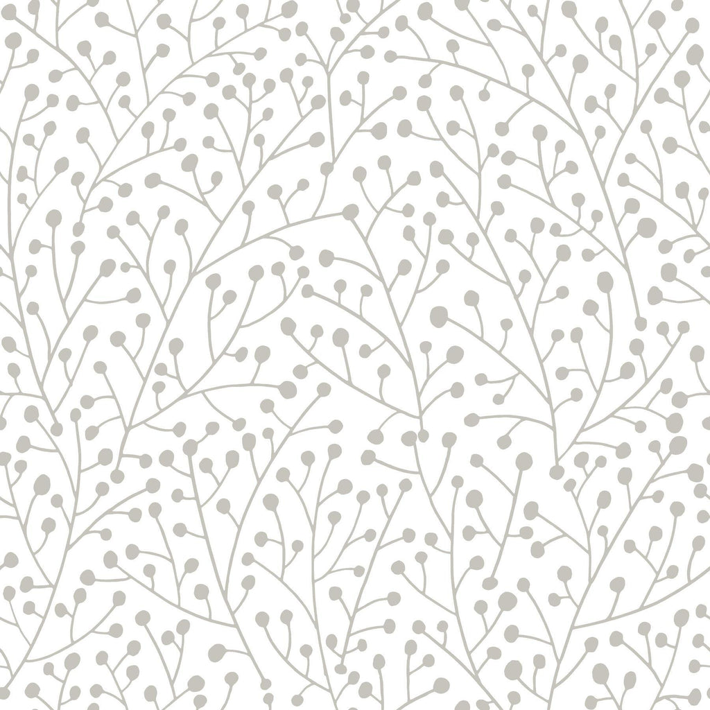 RoomMates Cat Coquillette Berry Branches Peel & Stick Taupe/White Wallpaper