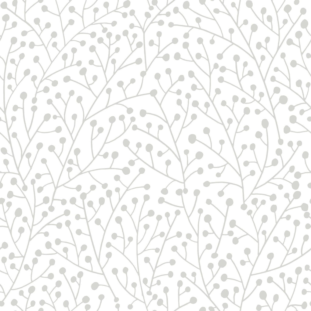 RoomMates Cat Coquillette Berry Branches Peel & Stick Grey/White Wallpaper