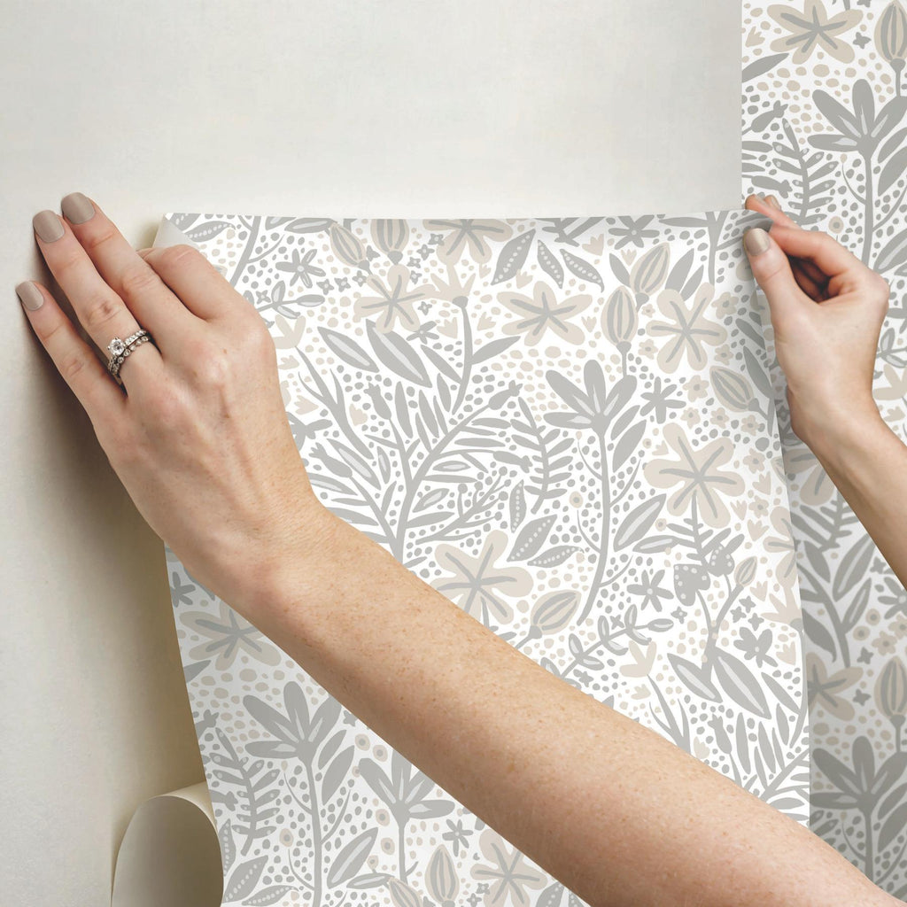 RoomMates Cat Coquillette Porcelain Garden Peel & Stick Taupe/Grey Wallpaper
