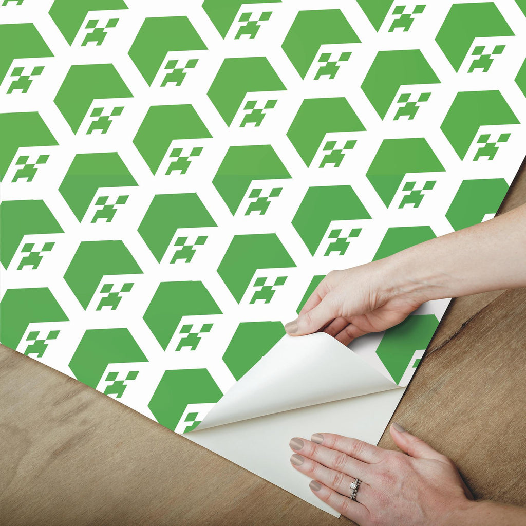 RoomMates Minecraft Creeper Face Peel & Stick Green/White Wallpaper