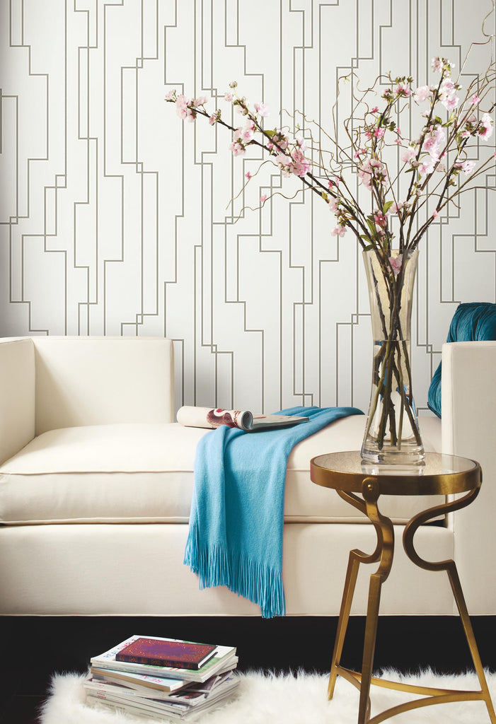 RoomMates Geo Circuits Peel & Stick Grey/Off-White Wallpaper