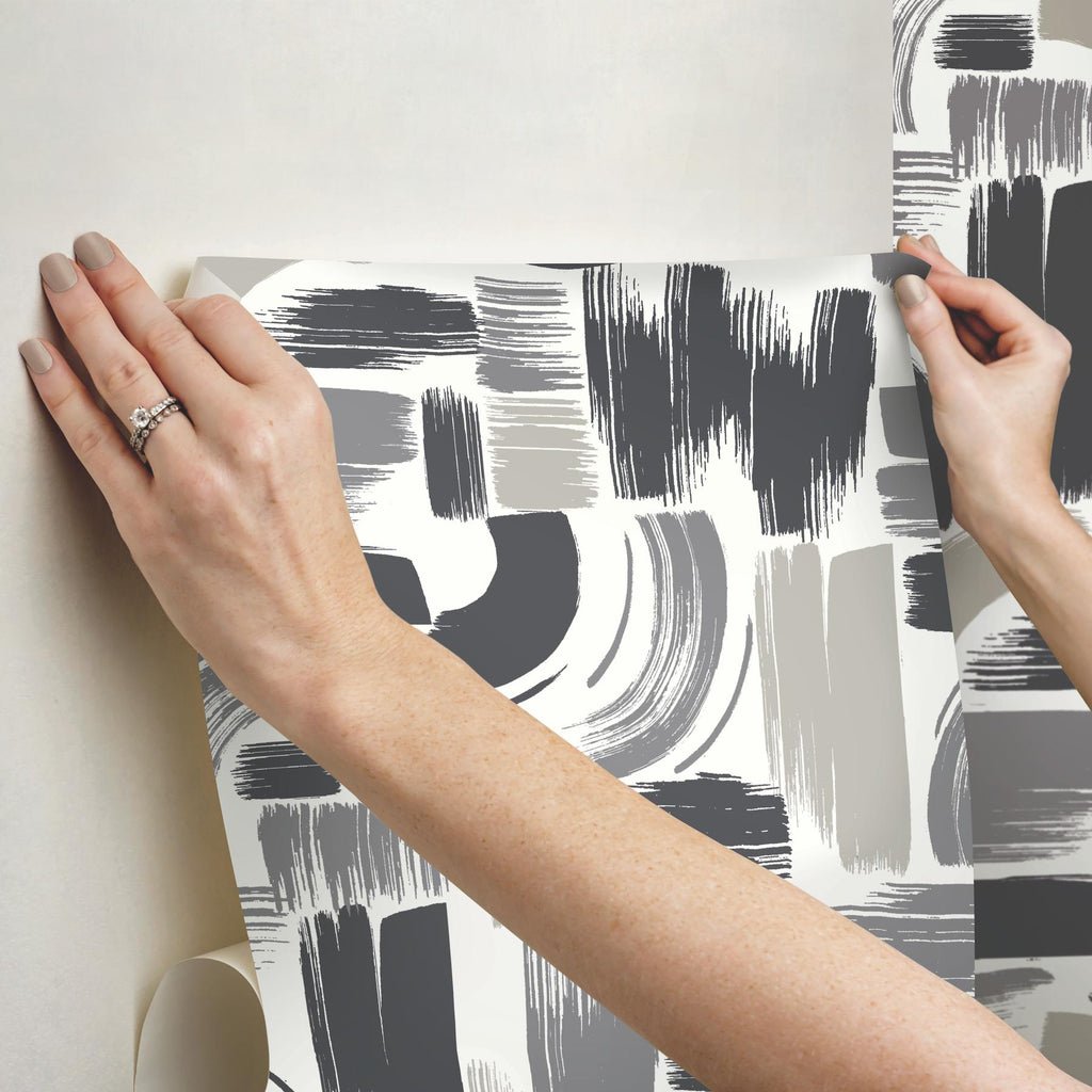 RoomMates Modern Brushstrokes Peel & Stick Grey/White Wallpaper