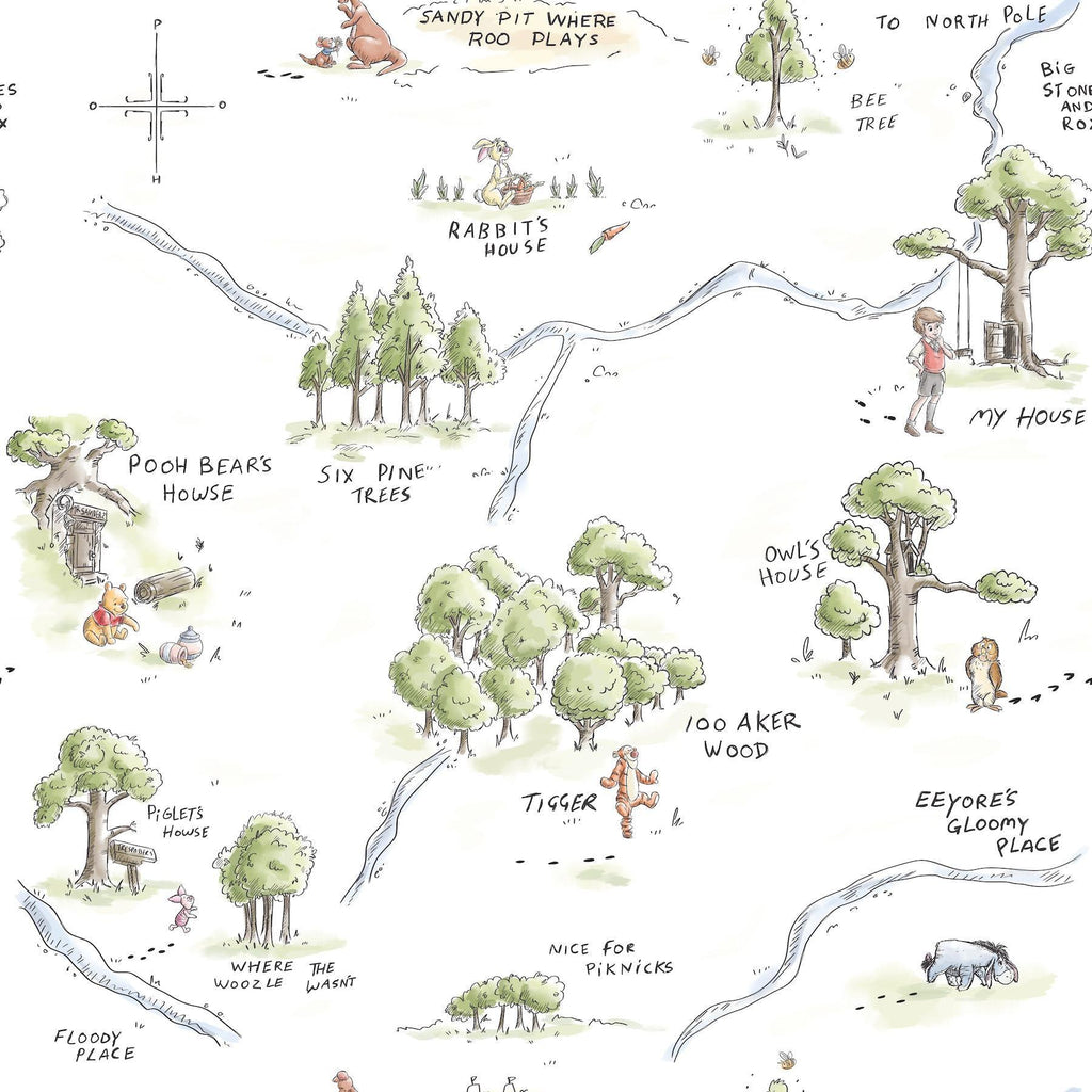 RoomMates Winnie The Pooh 100 Acre Wood Map Peel And Stick multi Wallpaper