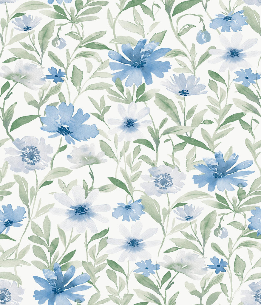 RoomMates Flower Market Peel & Stick blue/mint Wallpaper