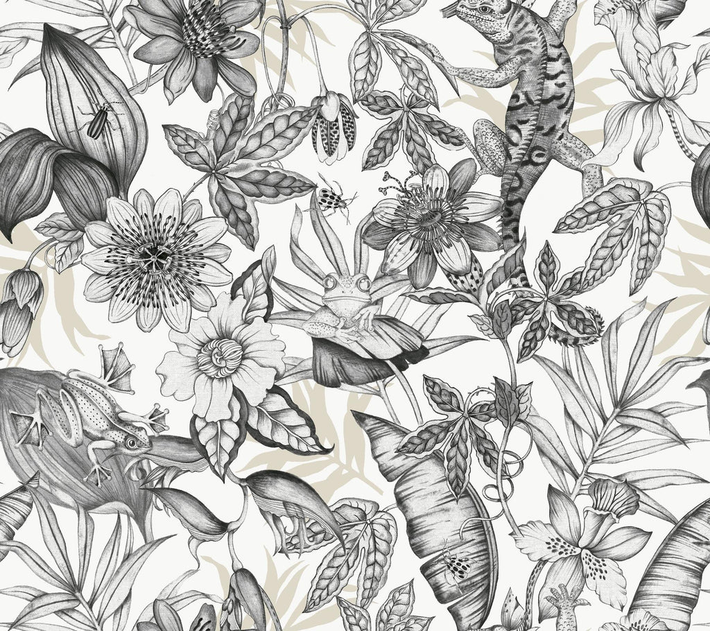 York Rainforest White & Charcoal Wallpaper