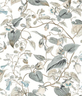 York Moon Flower White & Blue Wallpaper