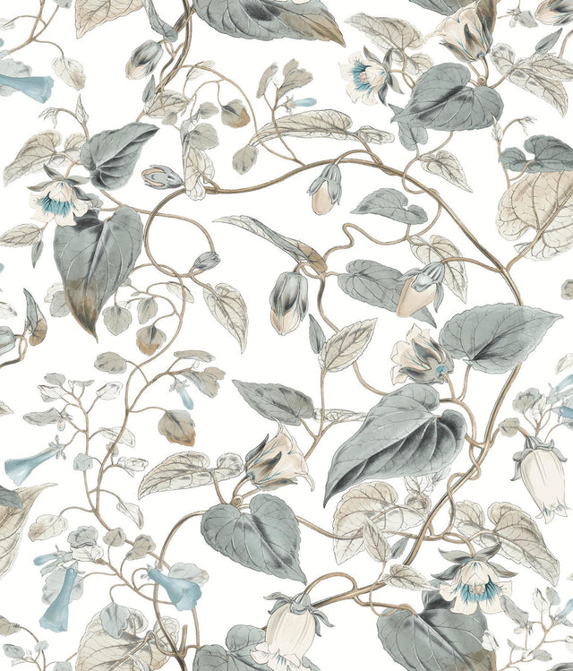York Moon Flower White & Blue Wallpaper