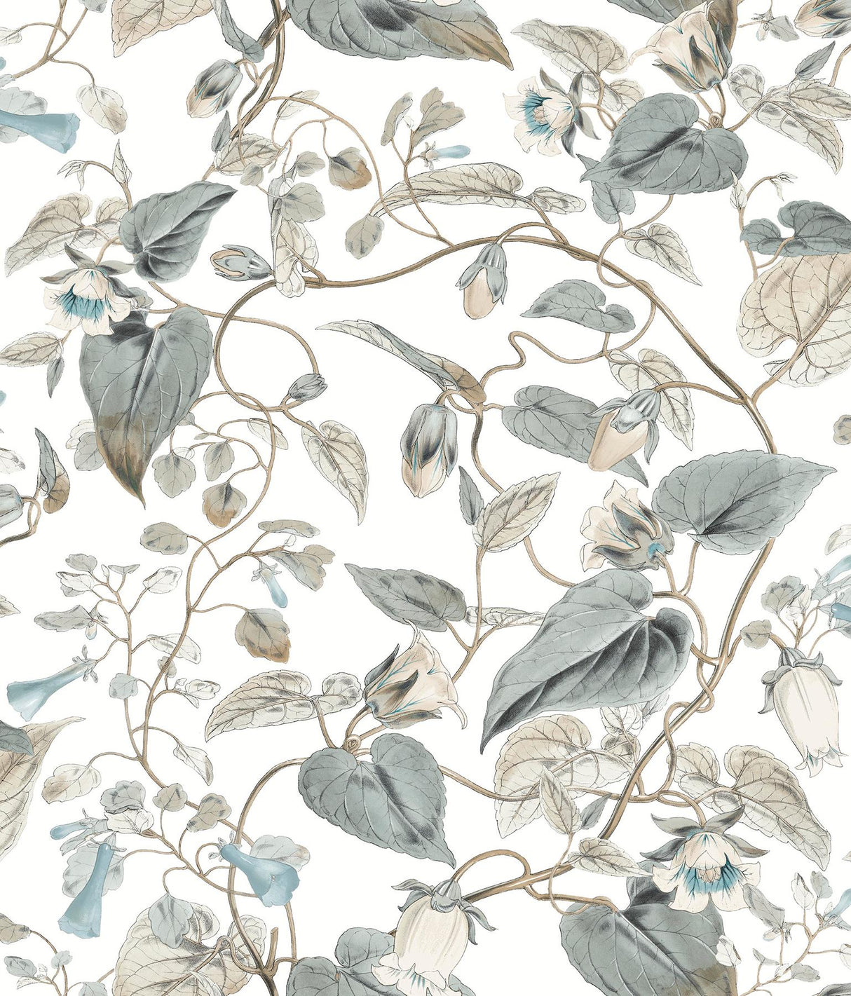 York Moon Flower White & Blue Wallpaper
