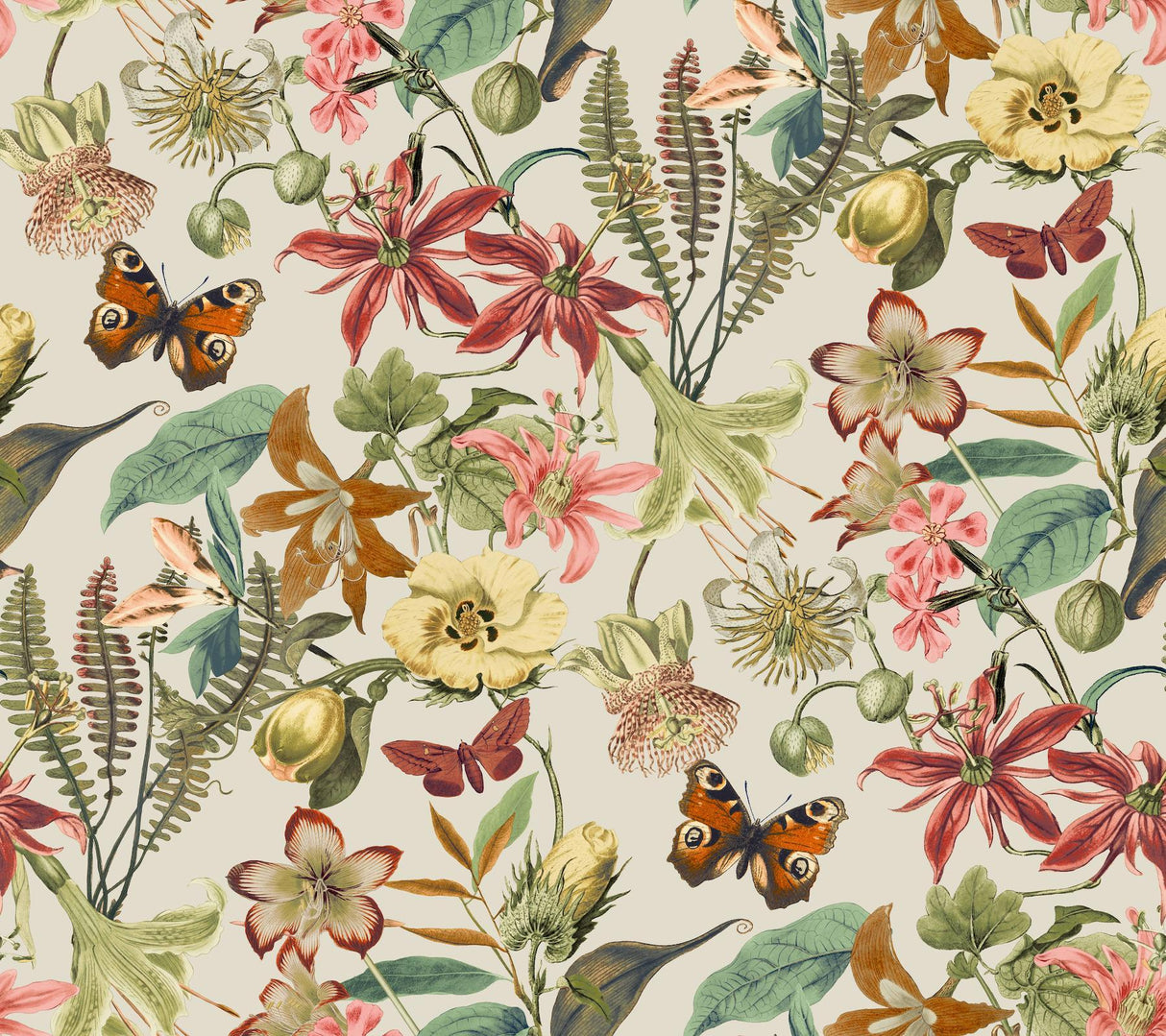 York Butterfly House Light Taupe & Coral Wallpaper