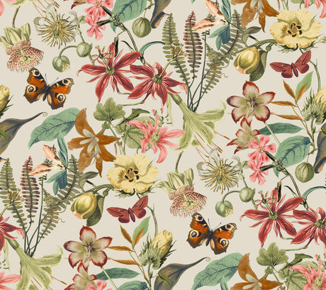 York Butterfly House Light Taupe & Coral Wallpaper