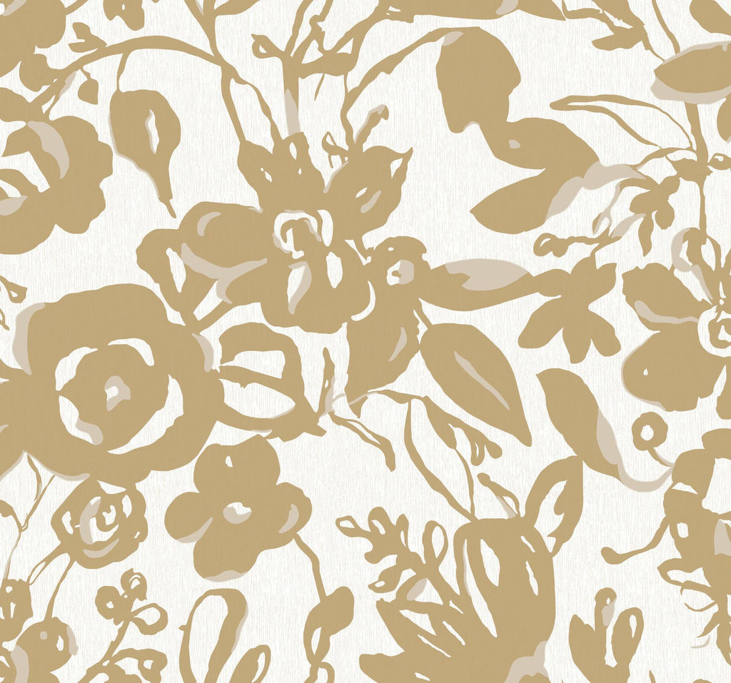 York Brushstroke Floral Gold Wallpaper