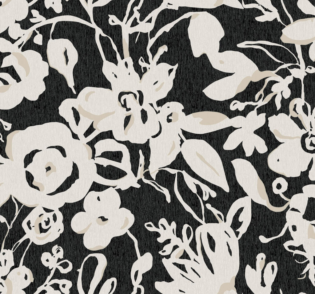 York Brushstroke Floral Black Wallpaper