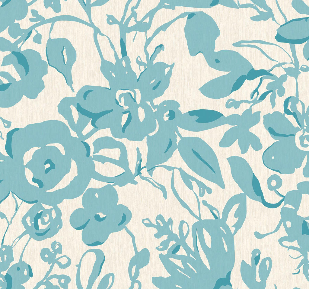 York Brushstroke Floral Aqua Wallpaper