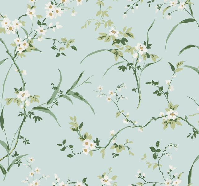 York Blossom Branches Spa Blue Wallpaper